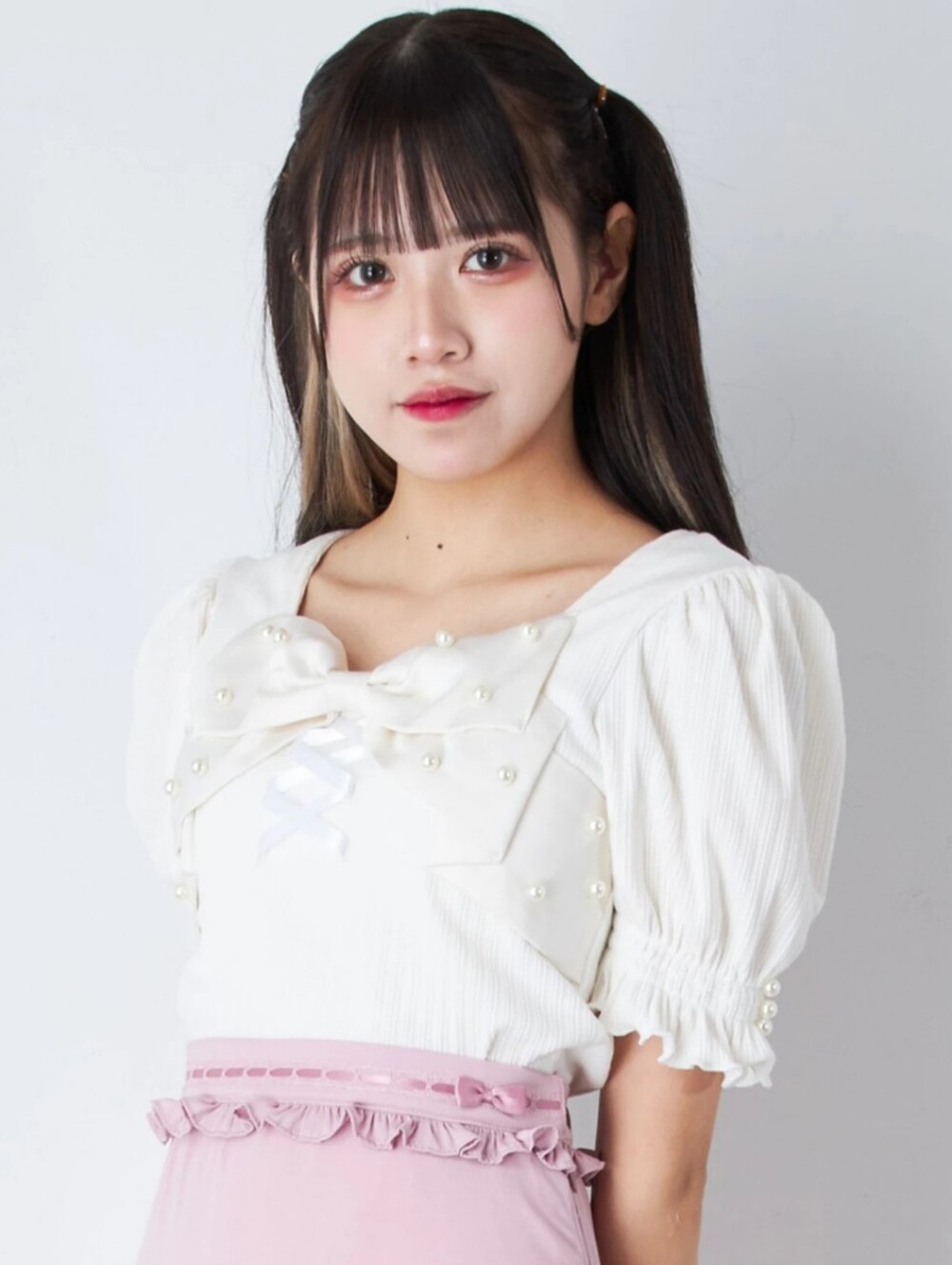 ANK ROUGE white pearl ribbon detail Jirai Kei kawaii bow top M